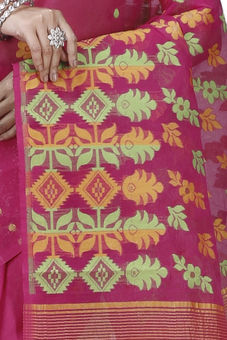 Maroon Pure Cotton Urmila Jamdani Saree (1124)